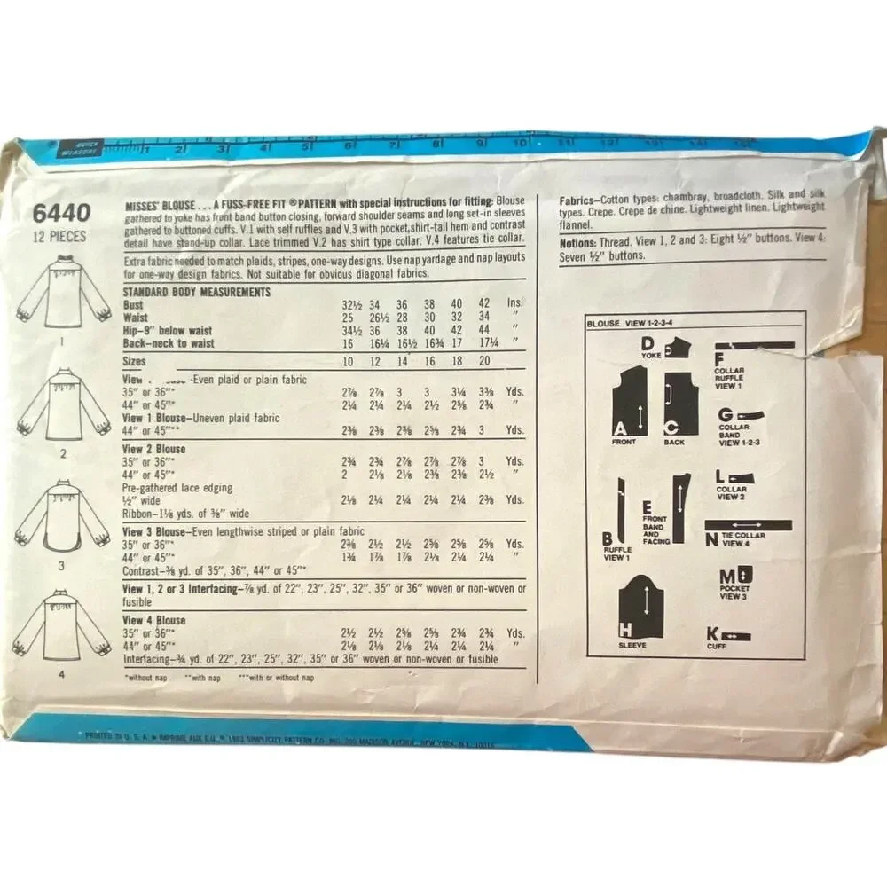 Vintage Top Pattern Miss 12 Simplicity 6440 Uncut Loose Lagenlook Boho Office